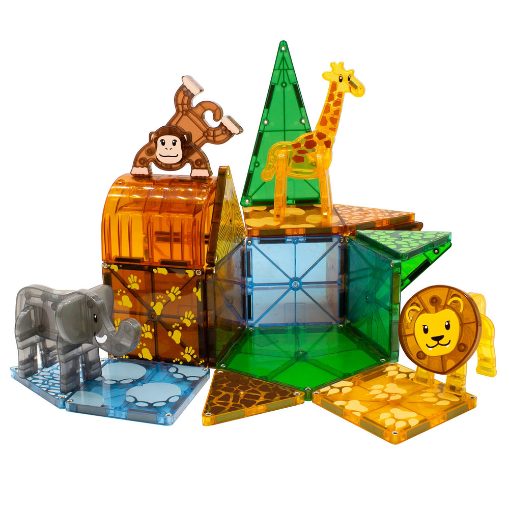 MAGNA-TILES Magnetbausteine Safari Tiere im Set mit 25 bunten Elementen für kreatives Spielen