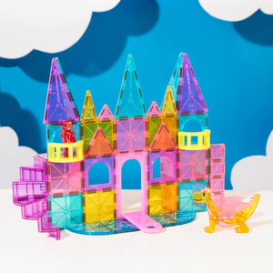 Buntes Magnetbausteine Schloss Set von MAGNA-TILES mit Türmen und Kunststofffigur