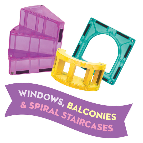 MAGNA-TILES Magnetbausteine Schloss Set mit Fenstern, Balkonen und Wendeltreppen für kreatives Bauen
