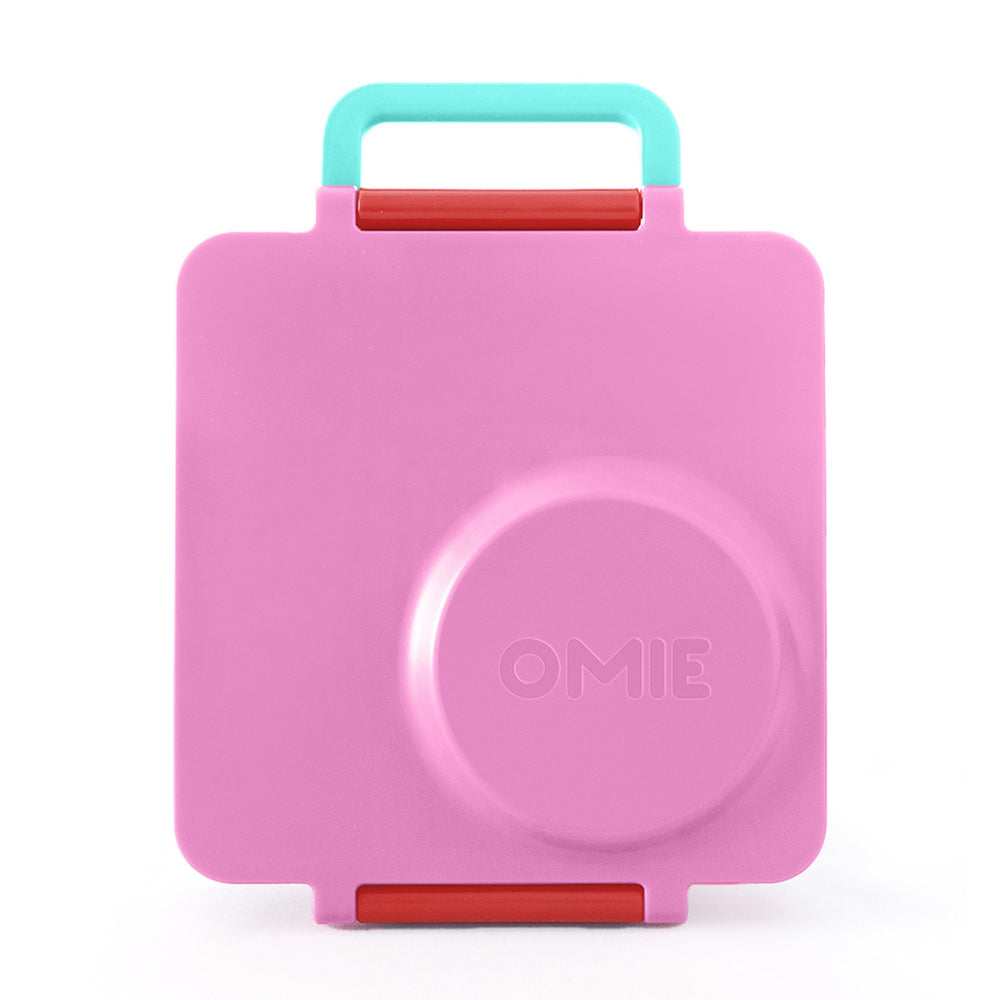 Lunchbox mit Thermoskanne OmieBox – Pink Berry mit mehreren Fächern und Edelstahl-Thermobecher