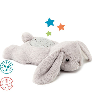 Plüsch-Baby-Projektor in Form eines Hasen mit leuchtenden Sternen und beruhigenden Geräuschen für Babys