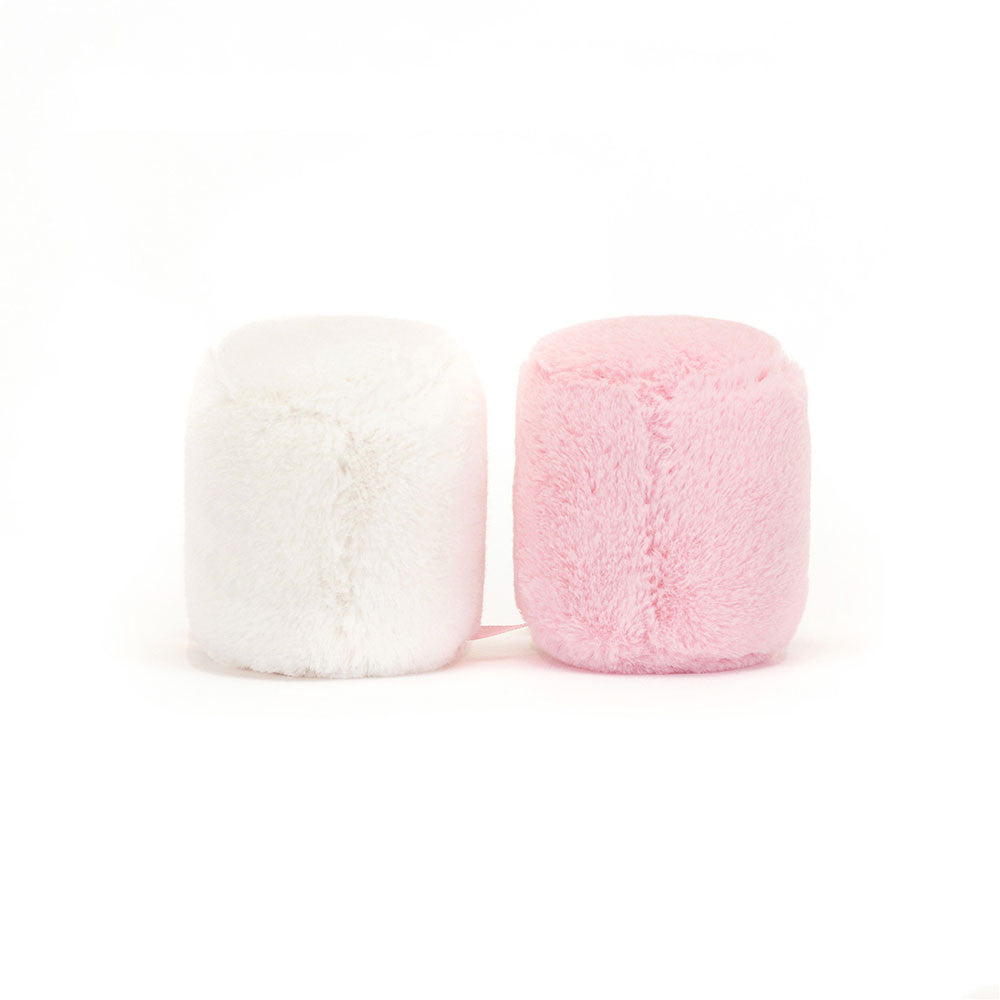 Jellycat Plüsch-Marshmallows 9 cm in rosa und weiß mit freundlichen Gesichtern und braunen Füßen