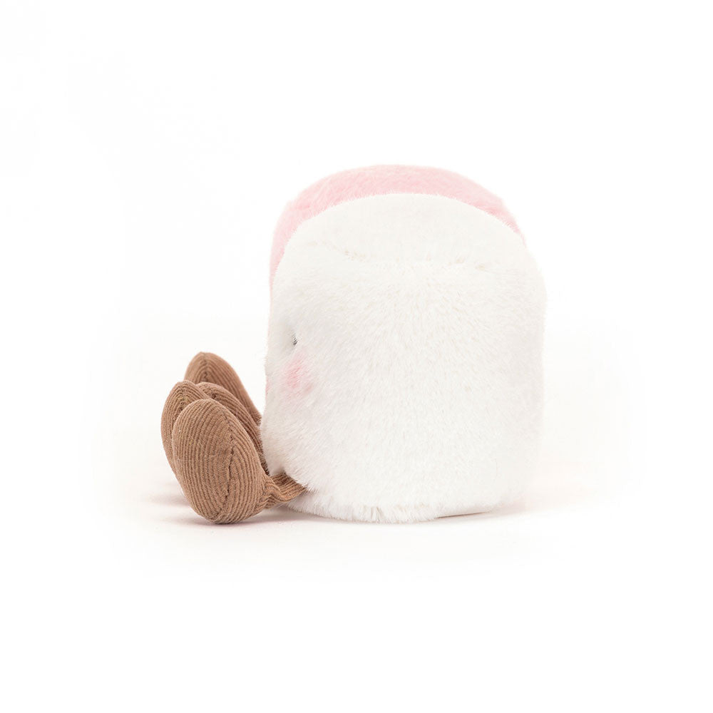 Jellycat Plüsch-Marshmallows 9 cm in rosa und weiß mit freundlichen Gesichtern und braunen Füßen