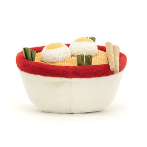 Jellycat Plüsch-Ramen-Suppe 17 cm Kuschelspielzeug in Form einer Ramen-Schüssel mit Eiern und Stäbchen