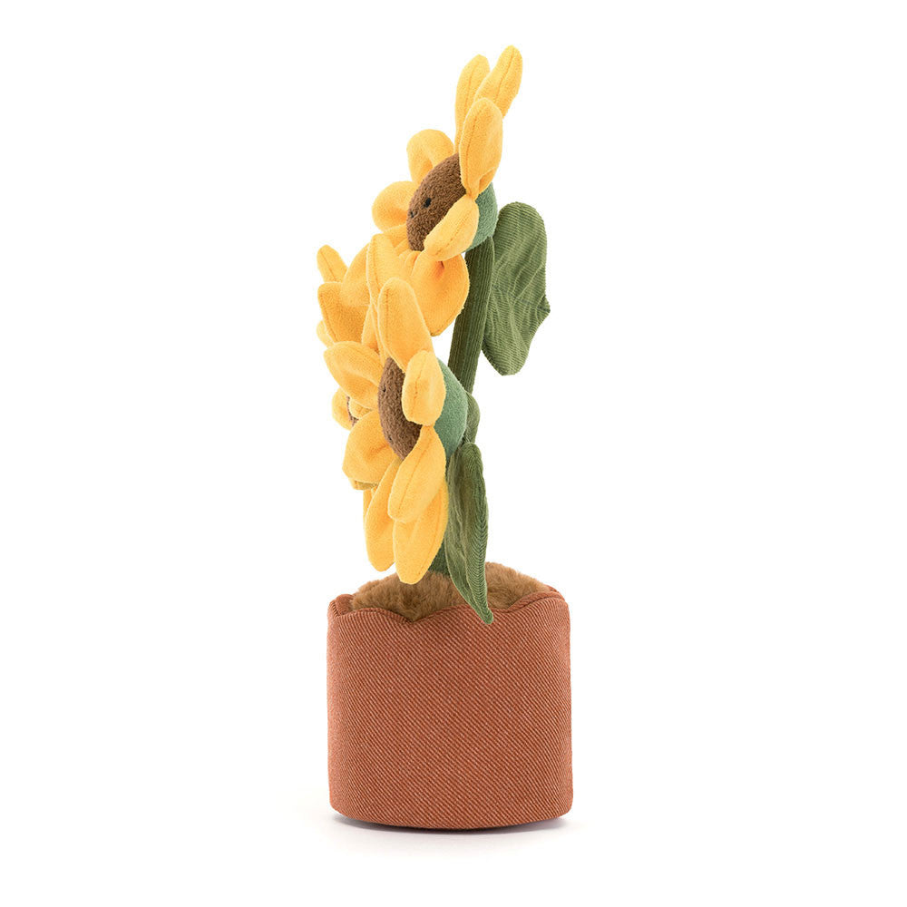 Jellycat Plüsch-Sonnenblumen 35 cm Kuschelblumen im Topf mit lächelnden Gesichtern