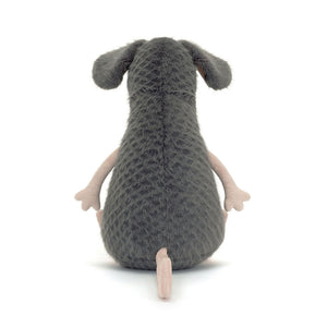 Jellycat Plüschratte – Traurig 27 cm von hinten, weiches graues Kuscheltier mit rosa Armen und Schwanz
