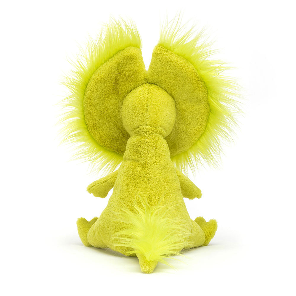 Jellycat Plüsch-Dinosaurier – Dilophosaurus 27 cm in hellem Gelb mit flauschigem Kragen