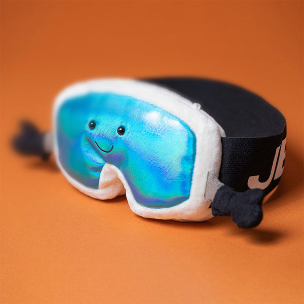 Jellycat Plüsch Jolly Skibrille 17 cm mit blauem, glänzendem Skiglasspiegel und weichem weißen Rahmen