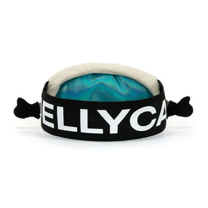 Plüsch Jolly Skibrille 17 cm von Jellycat in Schwarz mit weißem Schriftzug und blauem Innenteil
