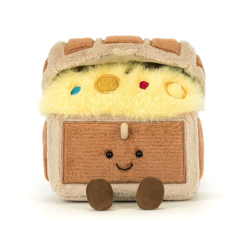 Jellycat Plüsch-Schatzkiste 19 cm niedliche kuschelige Schatzkiste mit lächelndem Gesicht