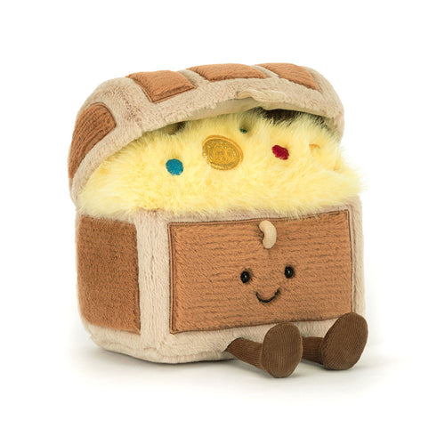Jellycat Plüsch-Schatzkiste 19 cm niedliche kuschelige Schatzkiste mit lächelndem Gesicht