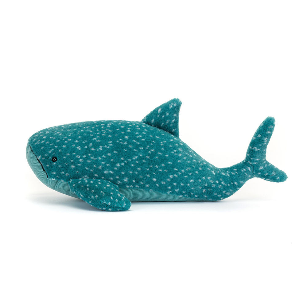 Plüsch Walhai Gobfrey 40 cm von Jellycat, weiches Kuscheltier in Blau mit weißen Punkten