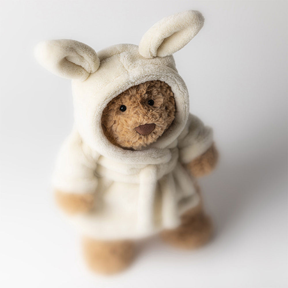 Jellycat Plüschbär – Bartholomäus im Bademantel 26 cm weicher brauner Teddybär mit Kapuze