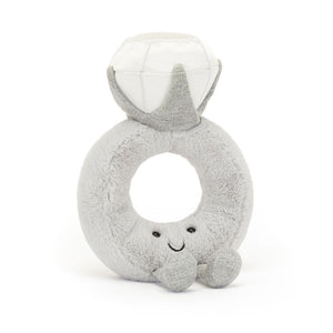Jellycat Plüschring – Mit Diamant 20 cm weicher grauer Kuschelring mit lächelndem Gesicht