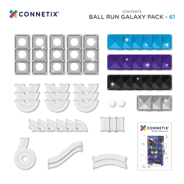 Magnetické stavební kostky kuličková dráha – Galaxy Ball Run Pack (61 dílů)