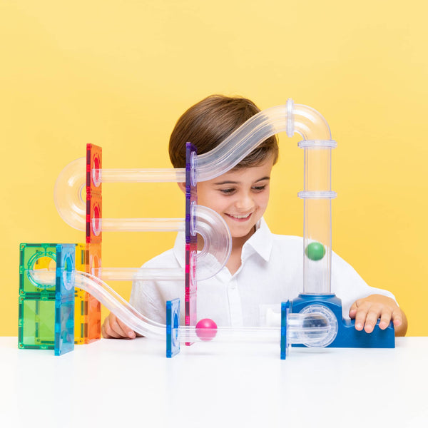 Magnetické stavební kostky – Ball Run Launcher Pack, 47 dílů