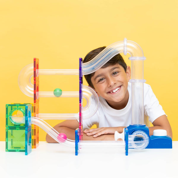 Magnetické stavební kostky – Ball Run Launcher Pack, 47 dílů