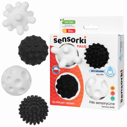 Senzorické míčky 4 kusy Černo-bílé bez otvoru