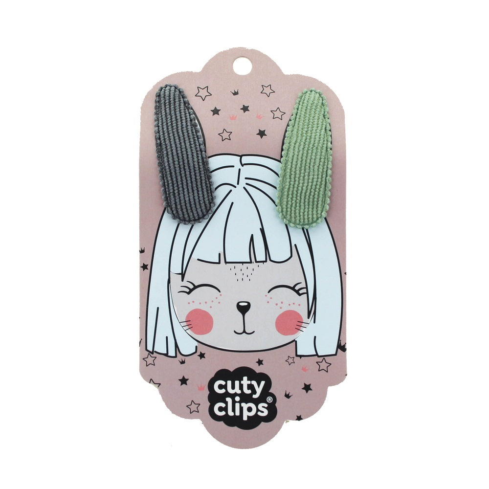 Sponky do vlasů Cuty Clips – Bunny Ears Šedo-zelené