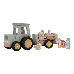 Dřevěný traktor s přívěsem a figurkami – Herní sada Little Farm