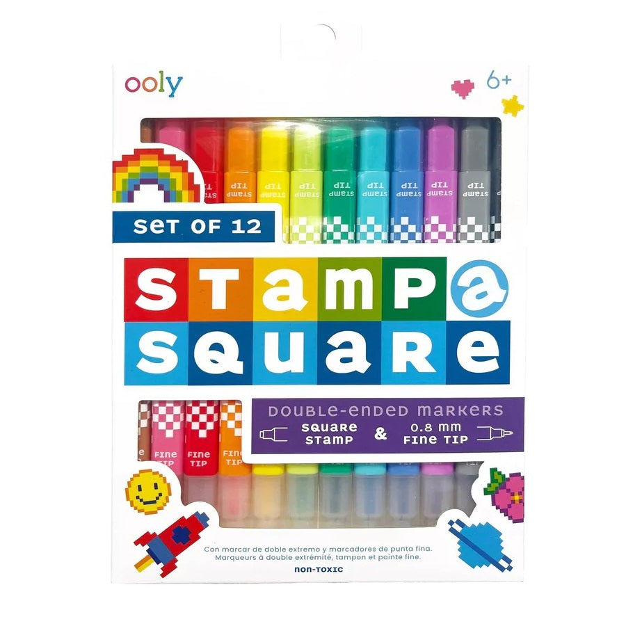 Tenké fixy s razítky Pixel Art – Stamp-A-Square