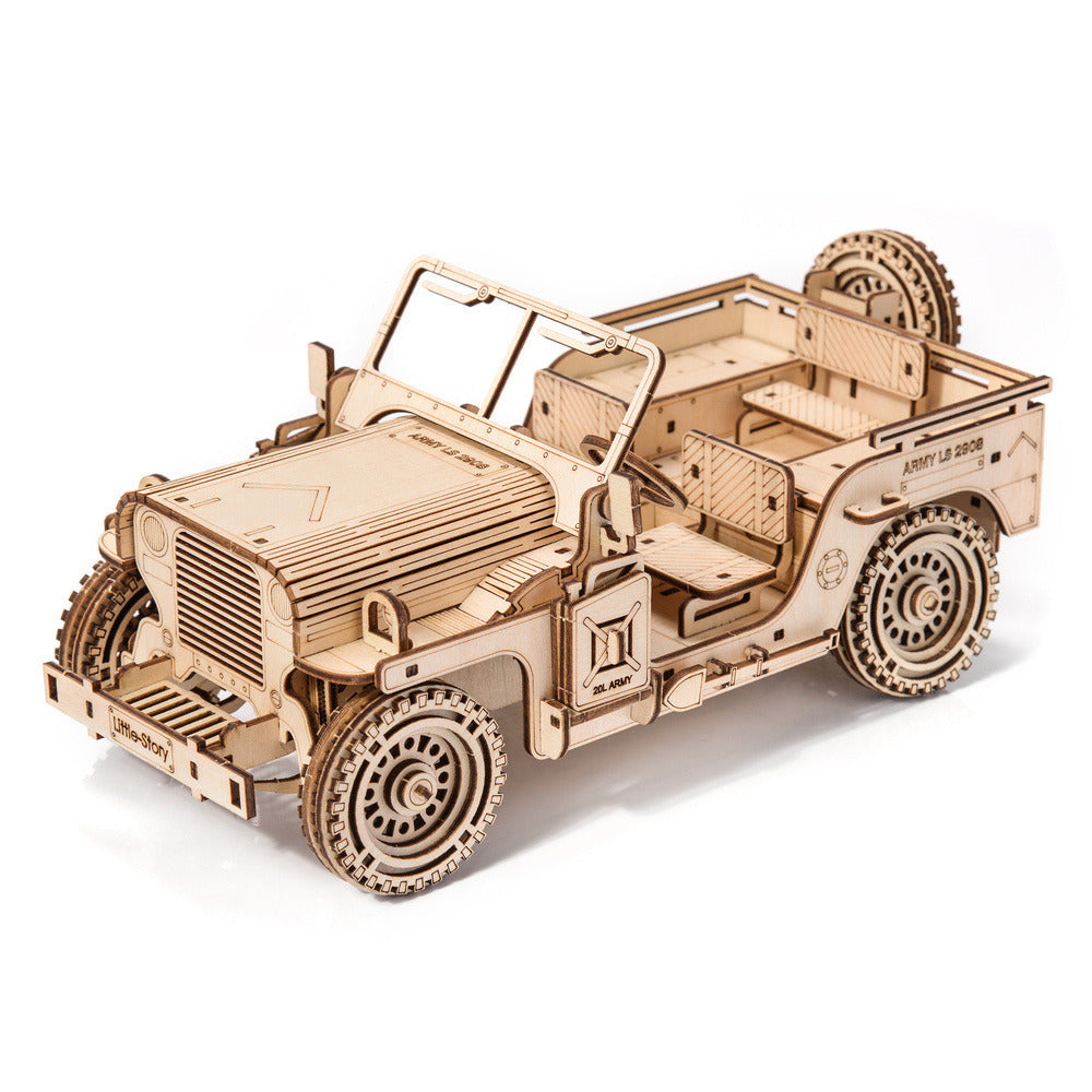 Dřevěné puzzle 3D model – Vojenské vozidlo Jeep