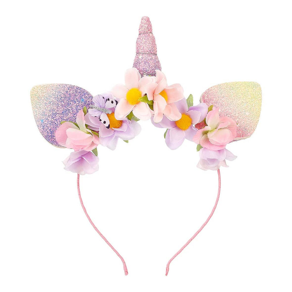 Čelenka – s oušky a rohem jednorožce v fialové barvě