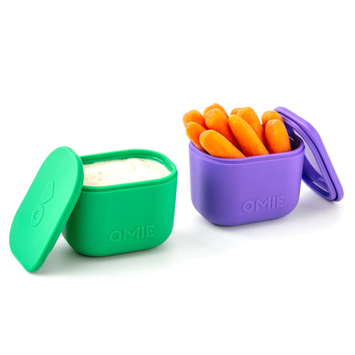 Dvě vzduchotěsné nádoby pro lunchbox OmieBox UP Dip – Purple Green