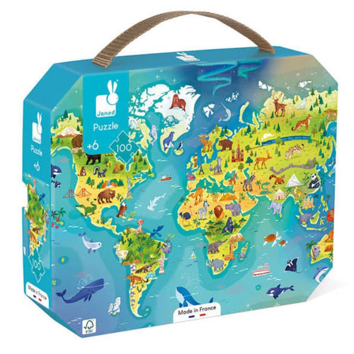 Puzzle v kufru, vyrobeno ve Francii – Mapa světa, 100 dílků