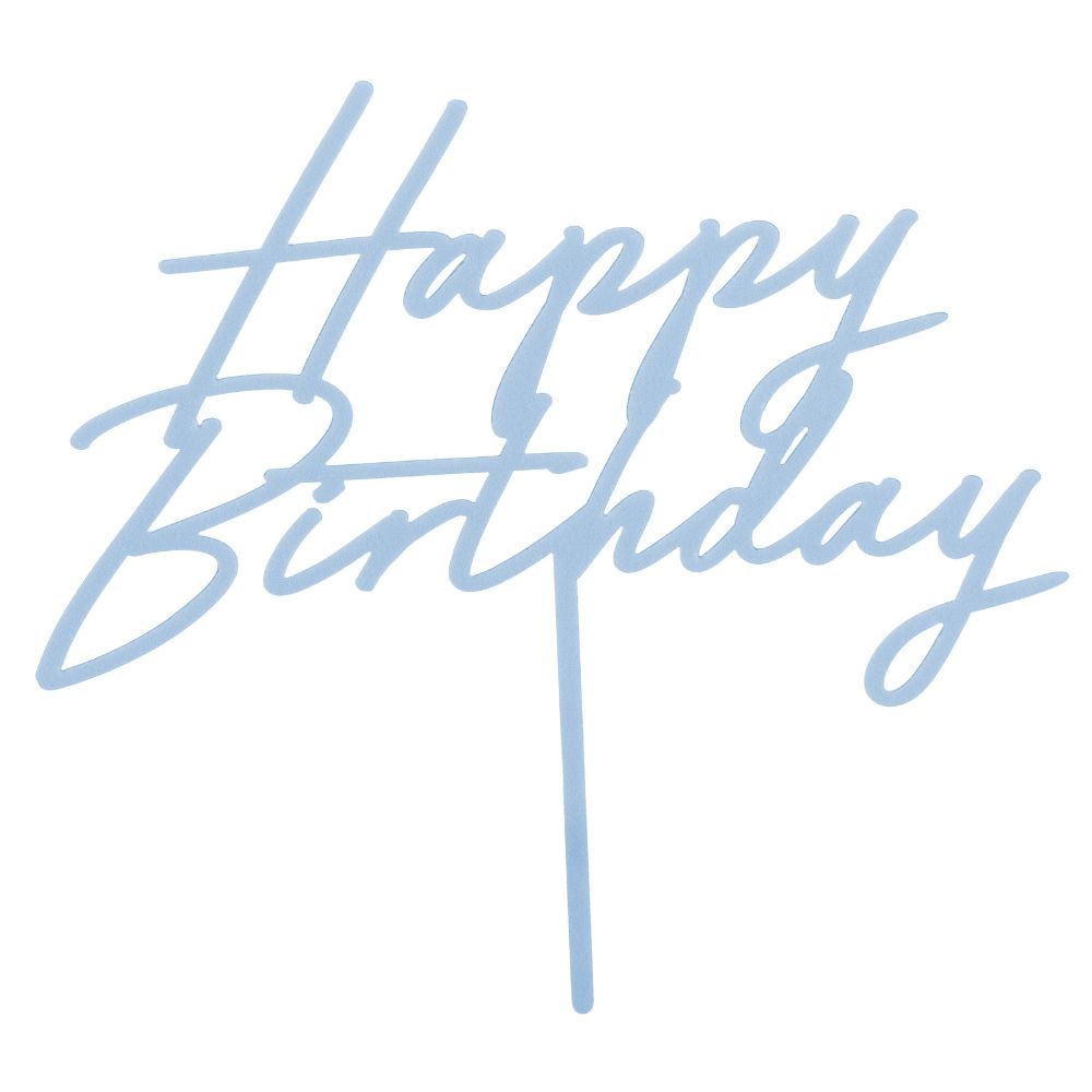 Akrylový zápich na dort – Happy Birthday, mlžná modrá