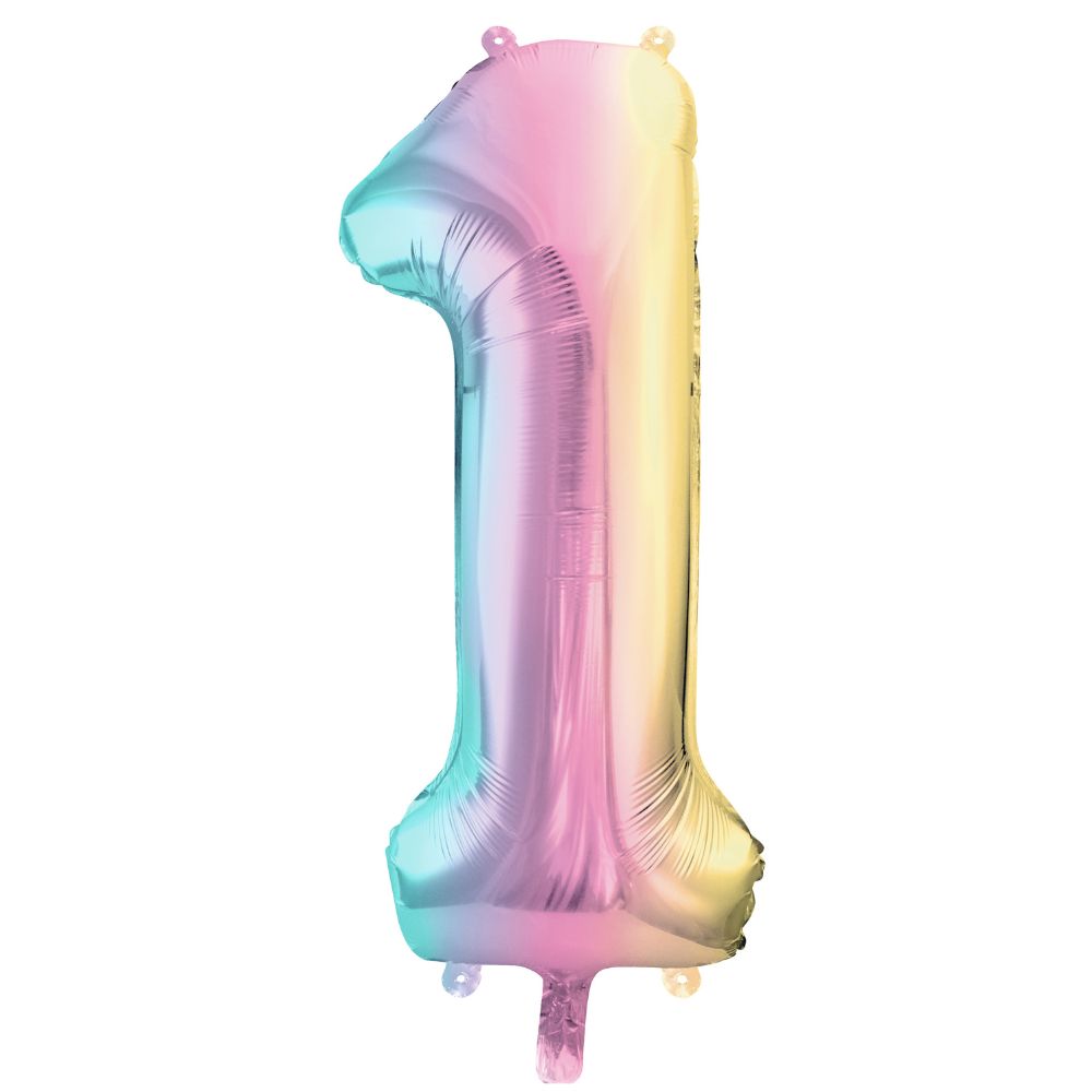 Fóliový balónek 86 cm – Číslo 1, pastelový, duhový