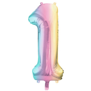 Fóliový balónek 86 cm – Číslo 1, pastelový, duhový