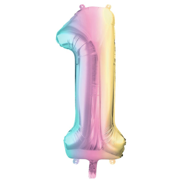 Fóliový balónek 86 cm – Číslo 1, pastelový, duhový