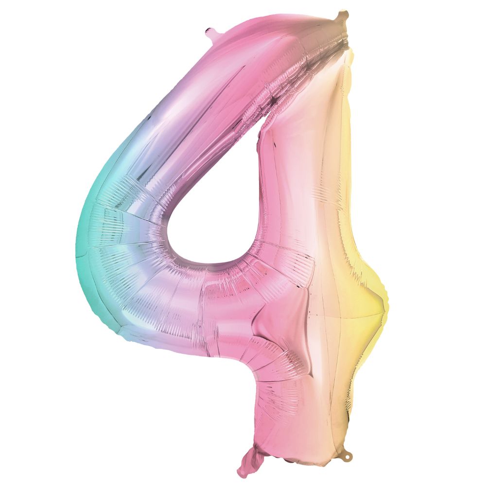 Fóliový balónek 86 cm – Číslo 4, pastelový, duhový