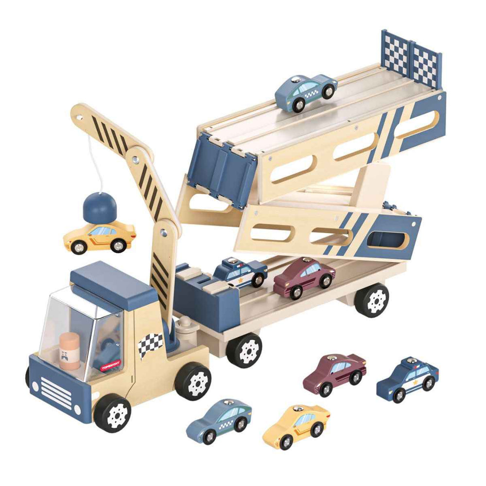 Auto-Transporter & Rennstrecke 2-in-1 – Magnetspielzeug mit 8 Autos & Kran