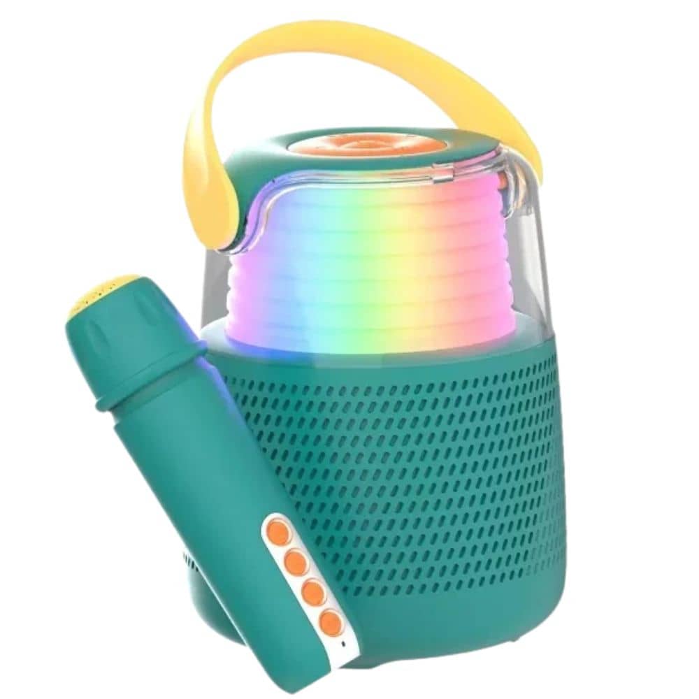 Karaoke sada s mikrofonem a reproduktorem s LED osvětlením – modrá