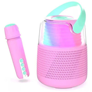 Karaoke sada s mikrofonem a reproduktorem s LED osvětlením – růžová