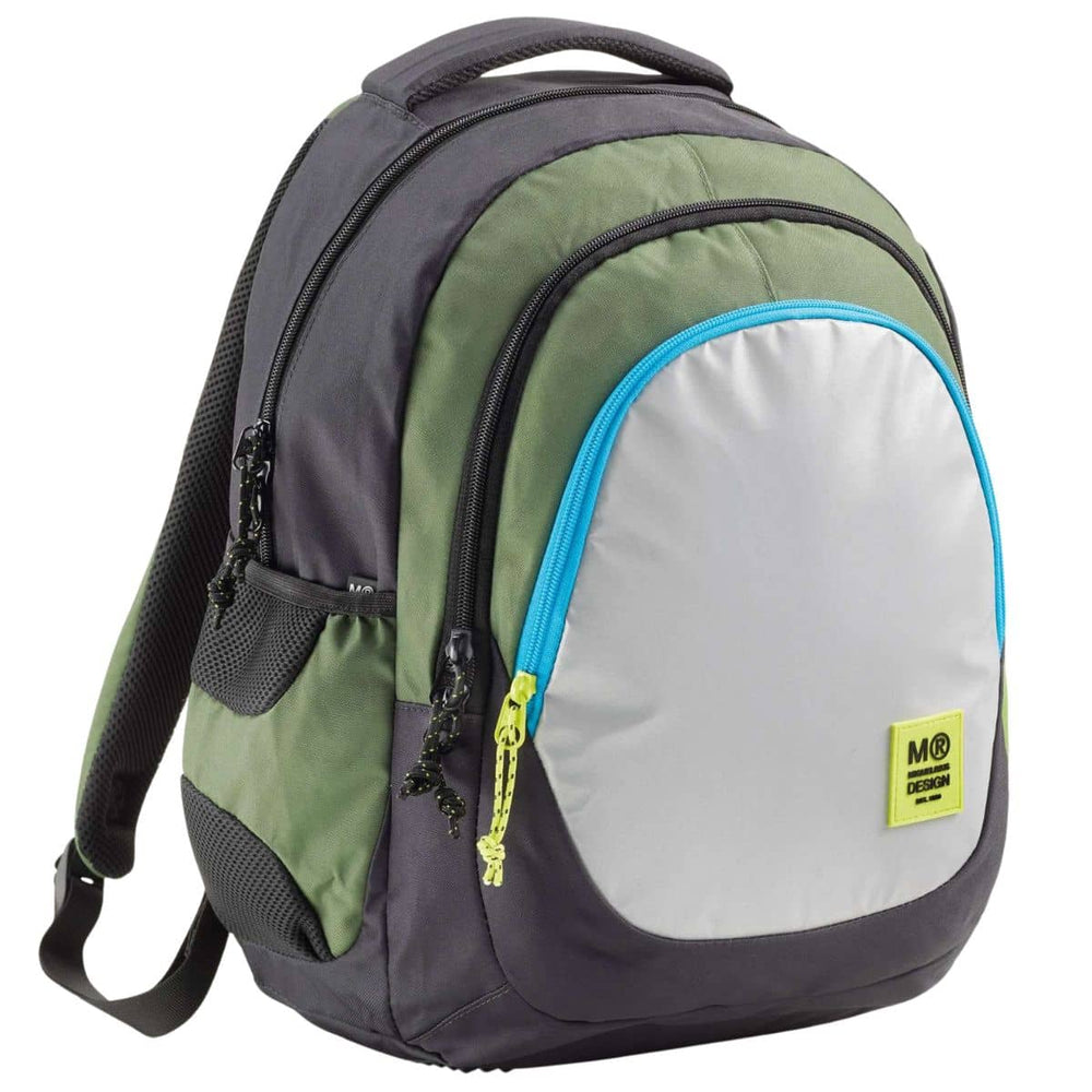 Velký tříkomorový školní batoh s USB portem – Berlin Rider Green (30L, kapsa na notebook)