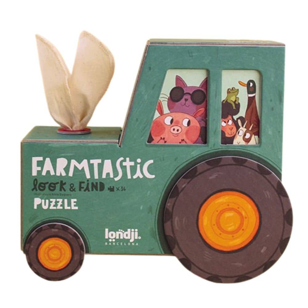 Pozorovací puzzle Farmtastic - 36 dílků v krabici ve tvaru traktoru