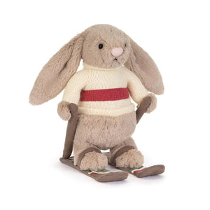 Plyšový béžový zajíček na lyžích (20 cm)