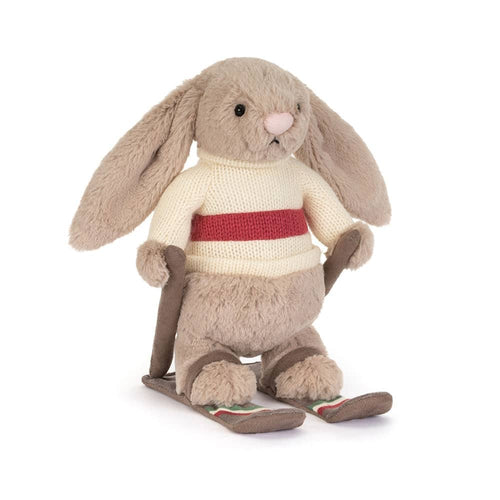 Plyšový béžový zajíček na lyžích (20 cm)