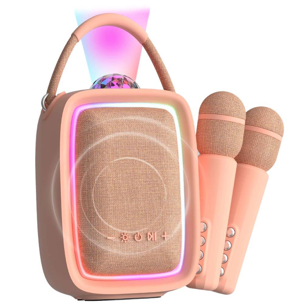 Disco karaoke set pro 2 mikrofony s projektorem – růžový