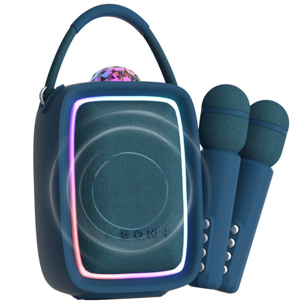 Disco karaoke set pro 2 mikrofony s projektorem – tmavě modrý