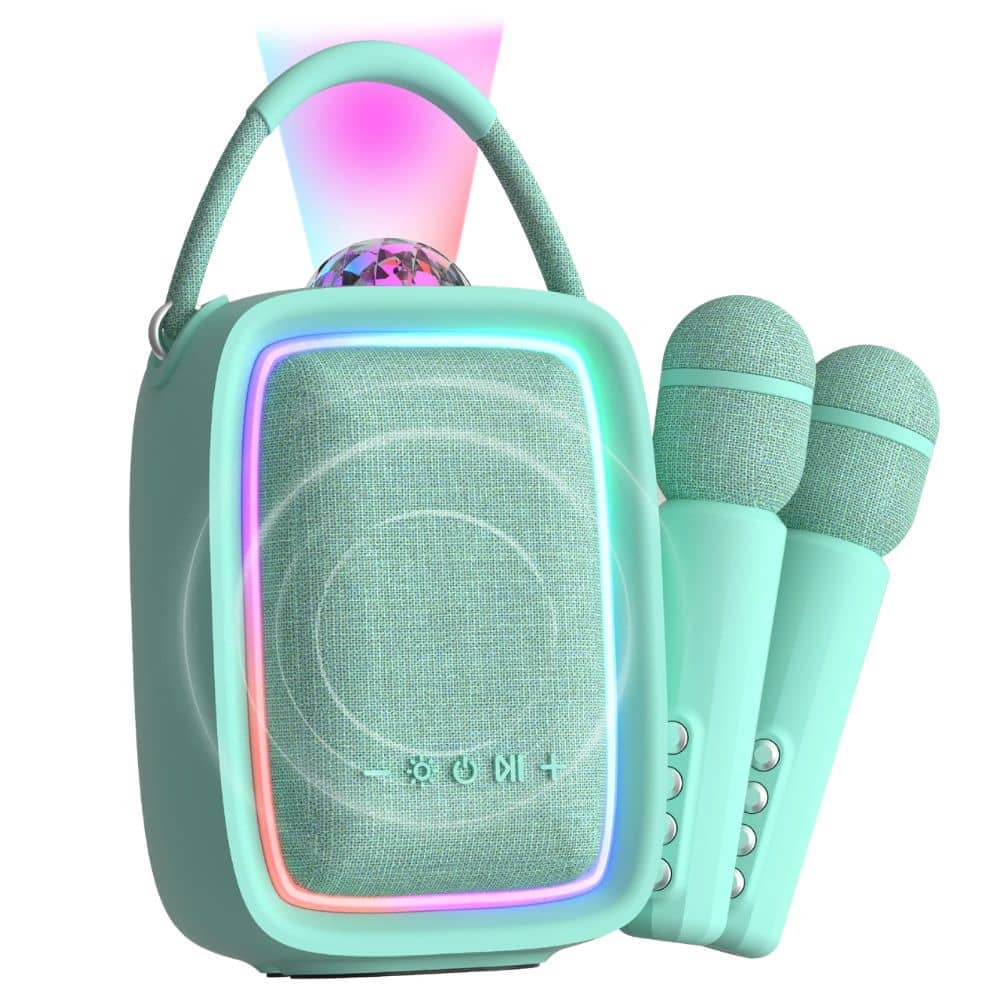 Disco karaoke set pro 2 mikrofony s projektorem – modrý