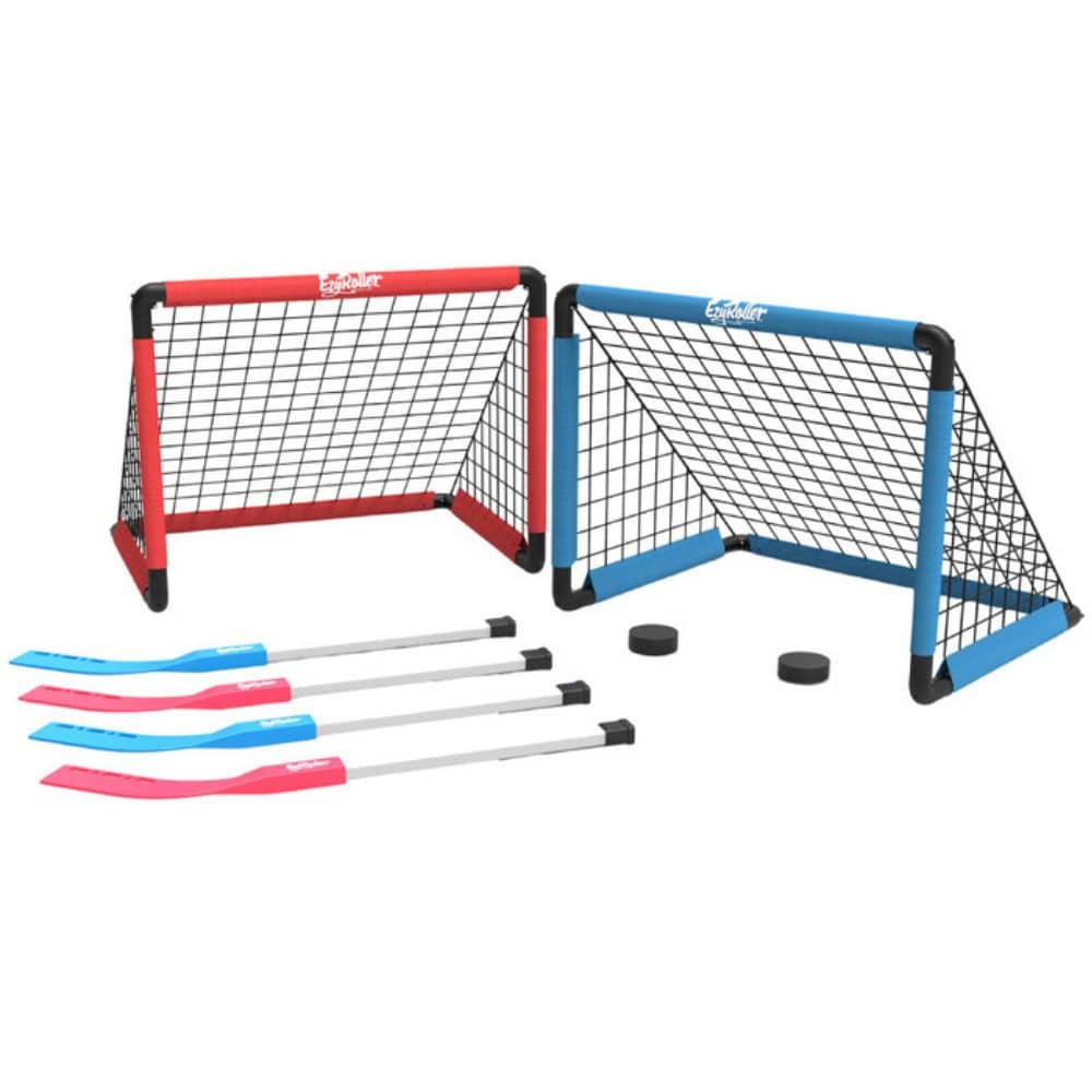Outdoorový hokejový set pro 4 osoby - hokejová sada (vč. 2 branek, 4 hokejek, 2 puků)