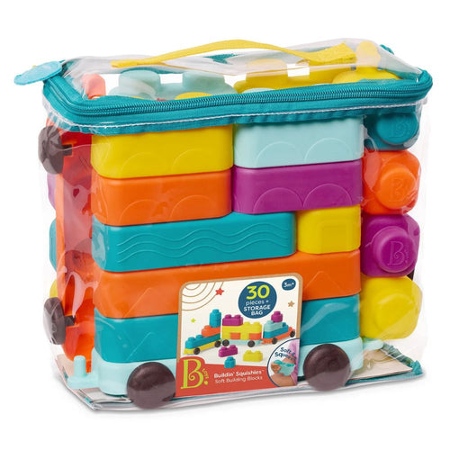 Měkké senzorické kostky s vagónky B. Toys – Buildin' Squishies