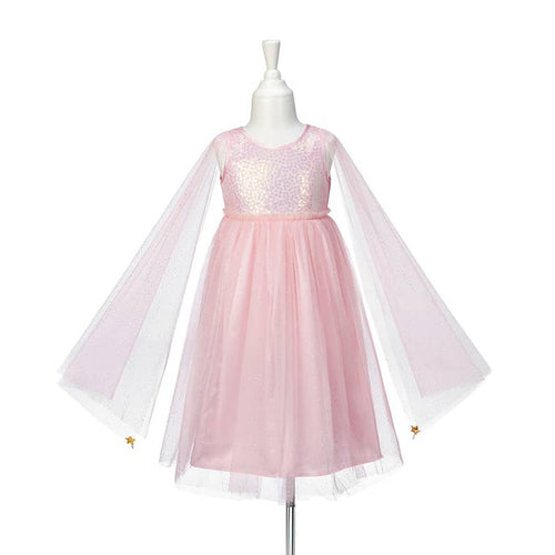 Rosa Feenkleid Silvianne mit Glitzeroberteil und langen Tüllärmeln auf einer Schneiderpuppe