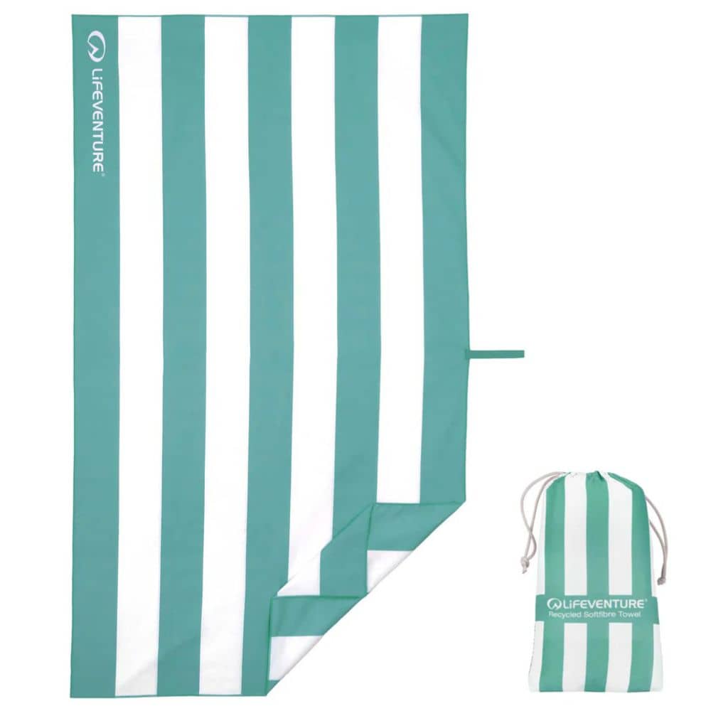 Rychleschnoucí ručník - SoftFibre Recycled, Aqua Stripe (150 × 90 cm)
