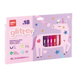 Glitterové fixy pro děti – Glitter-markery (18 barev)