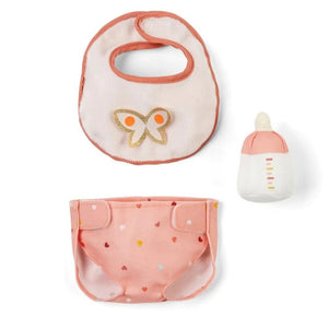 Puppenzubehör-Set von Lilliputiens in Rosa: Lätzchen, Windel und Fläschchen